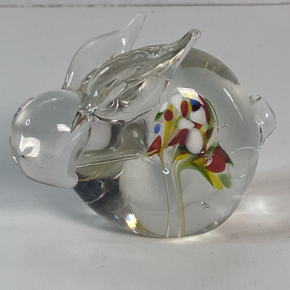Murano Style Art Glass Bunny Figurine Rabbit w/Flowers Paperweight‎ Floral Decor